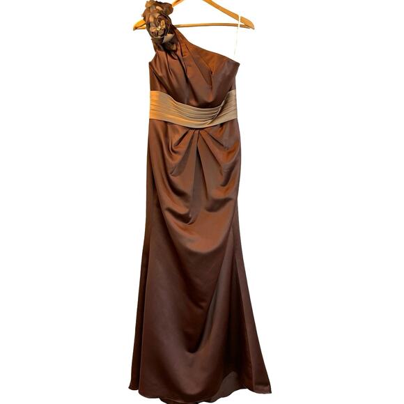 ANDREW ADELA Ambiance Brown Long Single Shoulder Special Occasion Dress Sz 10